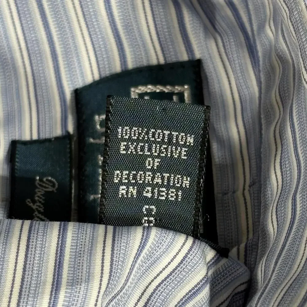 Polo Ralph Lauren Shirt Mens 17 43 Blue Stripe Douglas Classic Dress Button Down